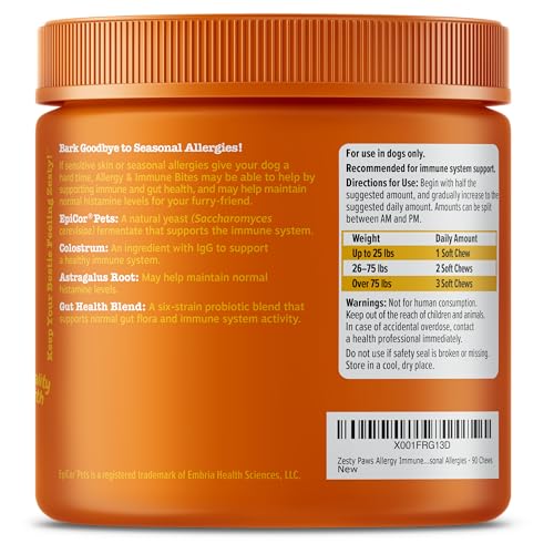Zesty Paws Dog Allergy Relief - Supports Immune & Digestive Health, Lamb Flavor - 90 Soft Chews