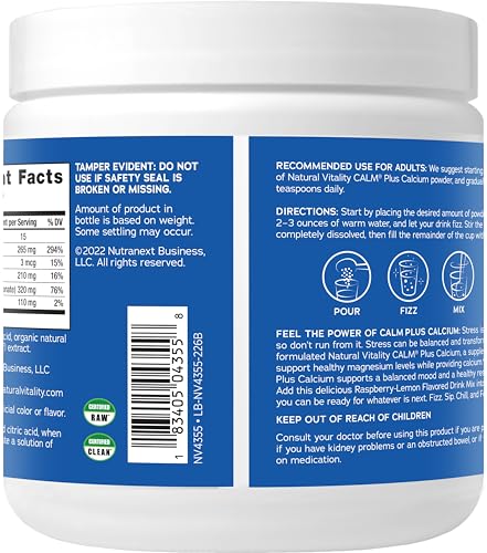 Natural Vitality CALM Magnesium Drink Mix - Anti-Stress, Calcium Boost, Raspberry Lemon - 8oz