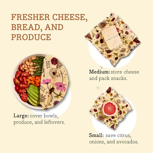 Bee's Wrap Reusable Food Storage Bundle - Vegan Wraps & Swedish Dish Cloths, Meadow Magic - 3 Pack