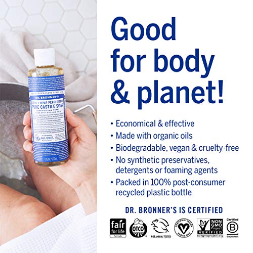 Dr. Bronner's Pure-Castile Liquid Soap - Organic, Fair Trade, Versatile Use - 8oz Peppermint
