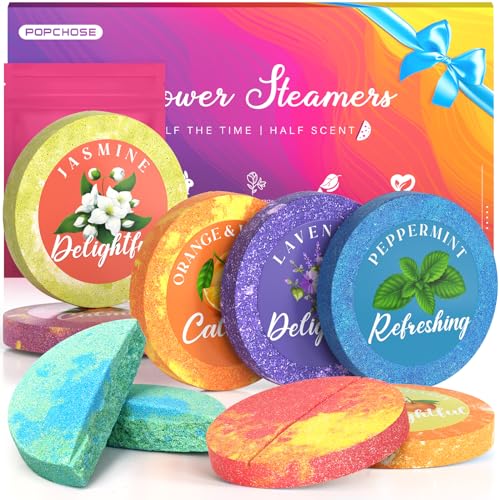 POPCHOSE Shower Steamer Gift Set - Aromatherapy Relaxation, 100% Natural Essential Oils - 8 Pack