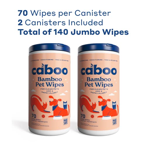 Caboo Pet Wipes - Deodorizing & Hypoallergenic, Aloe Vera & Vitamin E - 140 Jumbo Wipes