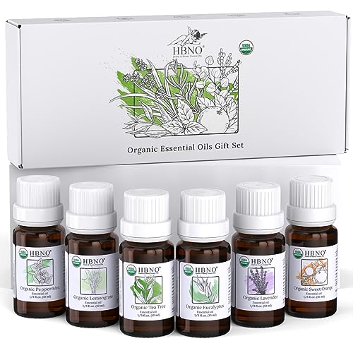 HBNO Organic Essential Oils Set - Aromatherapy & DIY Bliss, USDA Certified - 10ml Each