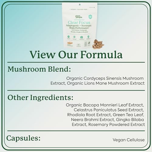 Plant People Nootropic Supplement - Enhances Focus & Brain Function, Organic & Vegan - 40 Capsules