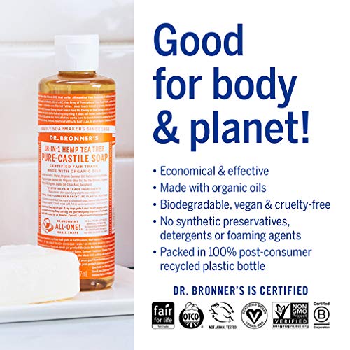 Dr. Bronner's Body Soap - Organic Oils for Acne-Prone Skin, Vegan, 8oz Concentrated Liquid