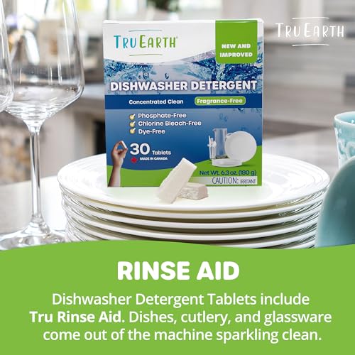 Tru Earth Dishwasher Detergent Tablets - Powerful Grease Removal, Fragrance-Free - 30 Tabs