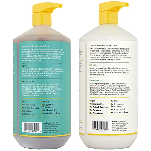 Alaffia EveryDay Shea Shampoo & Conditioner Set - Moisturizes, Gently Cleanses, Vanilla Mint - 32oz