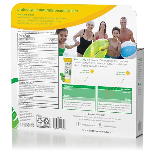 Alba Botanica Mineral Sunscreen - Broad Spectrum SPF 50, Water Resistant, 2-Pack of 4 fl oz