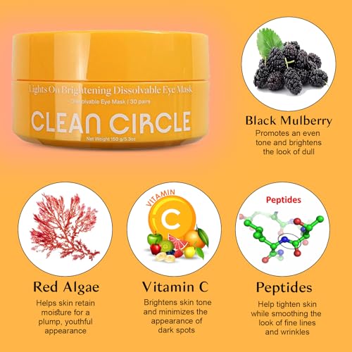 Clean Circle Lights On Brightening Eye Mask - Red Algae & Vitamin C for Dark Circles - 5 Pairs