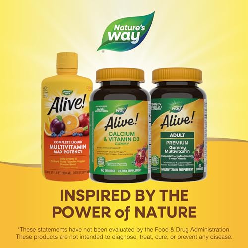 Nature's Way Alive! Calcium & Vitamin D3 Gummies - Bone & Immune Support, Vegan, 60 Count