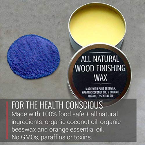 Natural Wood Wax + 4PC Care Kit - Food Safe Ingredients, Fresh Orange Scent - Includes Oil & Cream