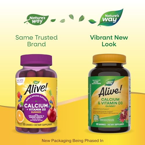Nature's Way Alive! Calcium & Vitamin D3 Gummies - Bone & Immune Support, Vegan, 60 Count