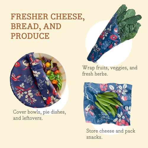Bee's Wrap Reusable Food Wraps Bundle - All-Natural, Organic Cotton, Versatile Sizes - 3 Pack + Roll
