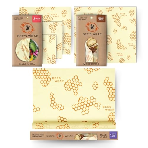 Bee's Wrap Reusable Food Wraps Bundle - Organic Cotton, Non-Toxic, Assorted Sizes (S-XXL)