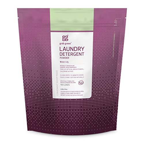 Grab Green Laundry Detergent Powder - Naturally Effective, Water Lily Scent, 100 Loads