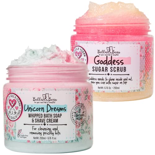 Bella & Bear Bath & Body Set - Exfoliating Scrub, Hydrating Soap & Shave Cream - 100% Vegan