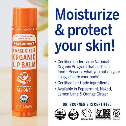 Dr. Bronner's Organic Lip Balm - Moisturizing Beeswax & Avocado Oil, Versatile Care - 6-Pack