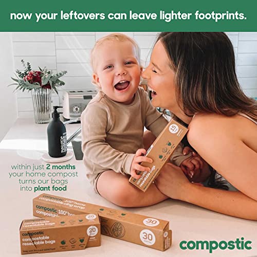 Compostic Food Storage Bags - 100% Compostable, Microwave & Freezer Safe - 100 Count (7"x7")