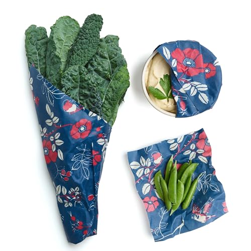 Bee's Wrap Reusable Food Wraps Bundle - All-Natural, Organic Cotton, Versatile Sizes - 3 Pack + Roll