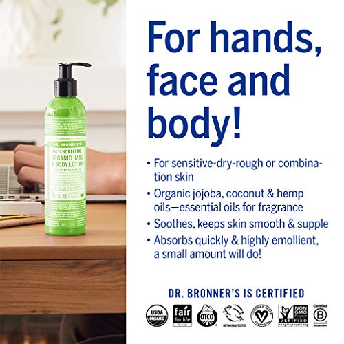 Dr. Bronner's Organic Body Lotion - Nourishing Moisturizer, Certified Organic - Patchouli Lime, 8oz