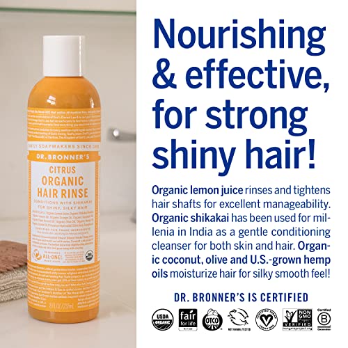 Dr. Bronner's Organic Hair Rinse - Nourishing Citrus Conditioner, Fair Trade Ingredients - 8oz