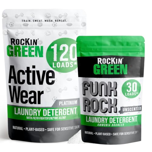 Rockin' Green Active Wear Detergent - Powerful Stain & Odor Removal, Biodegradable - 120 Loads