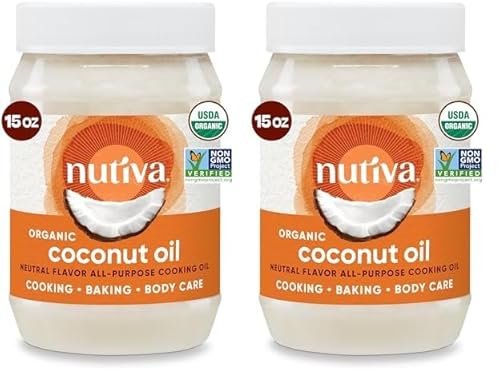 Nutiva Organic Coconut Oil - Pure, Non-GMO, Vegan, Great for Cooking & Skin - 15oz, Pack of 2