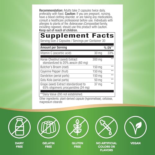 Nature's Way Herbal Supplement - Supports Leg Vein Strength, 6-Herb Blend, Vegan - 60 Capsules