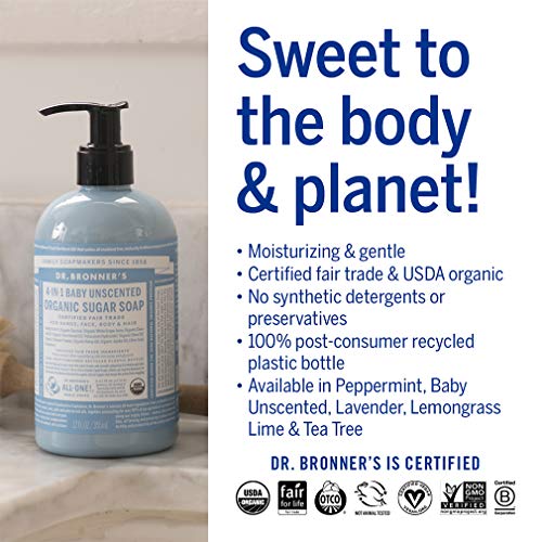 Dr. Bronner’s Organic Sugar Body Soap - Nourishing Hydration, Made with Organic Oils - 12oz