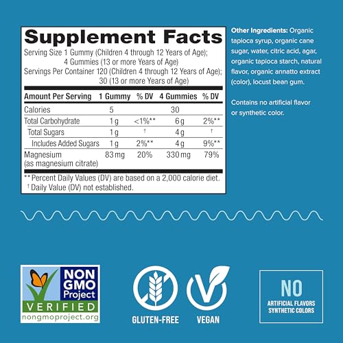 Natural Vitality Calm Magnesium Citrate Gummies - Stress Relief, Vegan, Sweet Citrus - 120 Count