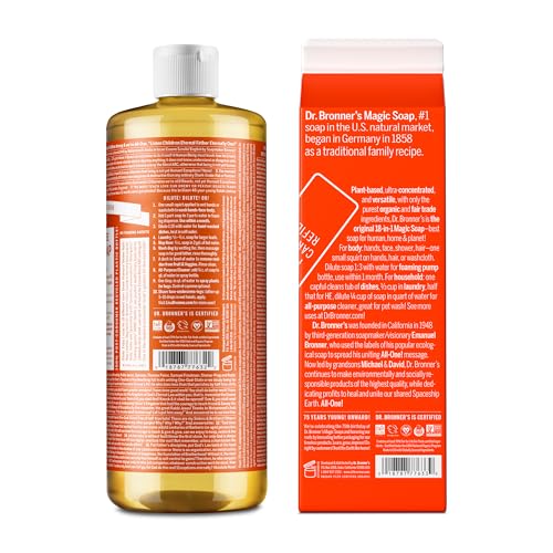 Dr. Bronner's Pure-Castile Liquid Soap - Organic & Vegan, 82% Less Plastic, 32oz (Tea Tree)