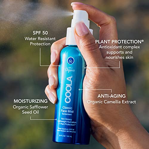 COOLA Organic Sunscreen SPF 50 Face Mist - Broad Spectrum, Vegan, Gluten Free - 3.4 Fl Oz