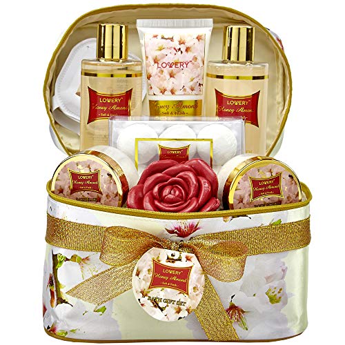 Lovery Bath and Body Set - Nourishing Almond Oil, 14-Piece Spa Gift with Travel Bag