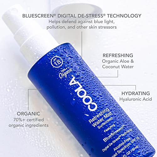 COOLA Refreshing Water Mist SPF 18 - Hydrating Face Sunscreen with BlueScreen Tech - 1.7 Fl Oz