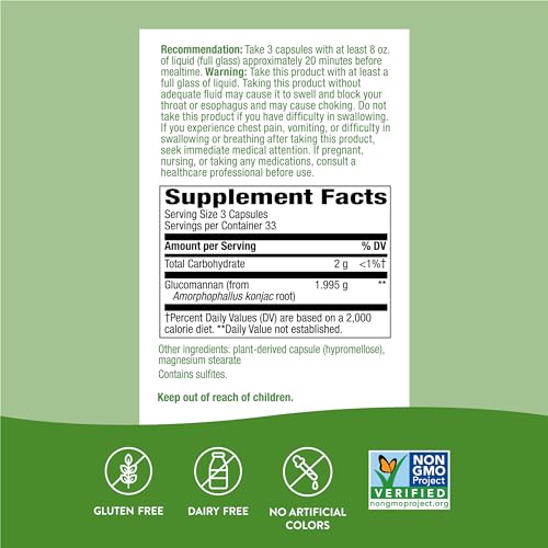 Nature's Way Glucomannan Supplement - Promotes Fullness, Vegan, Gluten-Free - 100 Capsules