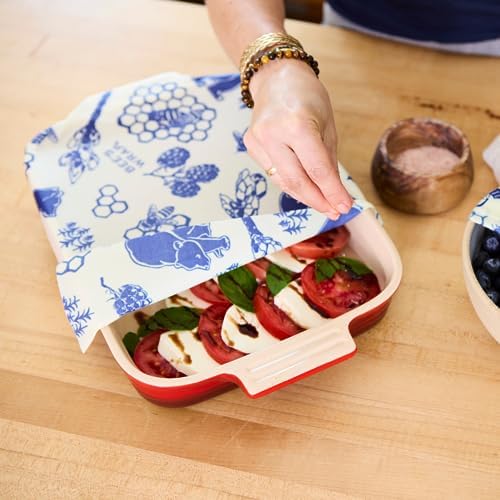 Bee's Wrap Reusable Beeswax Food Wraps - Natural Food Storage, Organic Cotton, 3 Assorted Sizes