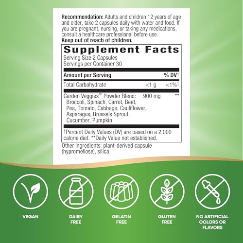 Nature's Way Garden Veggies Vegetable Supplement - 12 Veggies, Vegan, Gluten-Free - 60 Capsules