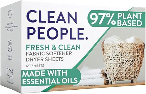 The Clean People Fabric Softener Sheets - Softens & Reduces Static, Vegan, Essential Oils - 120 Pack