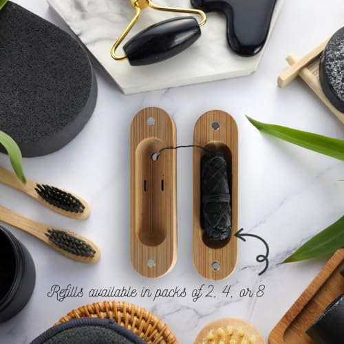 BOONBOO Dental Floss - Charcoal Mint Flavor, PFAS-Free, Bamboo Holder & 2 Refills - 100ft