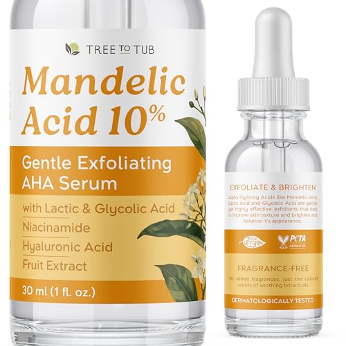 Tree To Tub Face Serum - 10% Mandelic Acid for Smoother Skin, Hydrating & Youthful Glow - 1.0oz