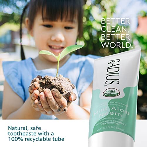 RADIUS Organic Toothpaste - Promotes Gum Health, Natural Mint Aloe Neem Flavor - 0.8oz, Pack of 3