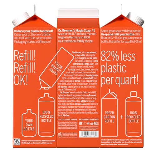 Dr. Bronner's Body Soap Refill - Organic Oils, 82% Less Plastic, Multi-Use - Tea Tree 32oz