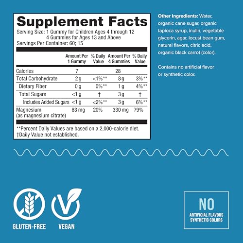 Natural Vitality CALM Magnesium Citrate Gummies - Stress Relief, Vegan, Raspberry Lemon - 60ct