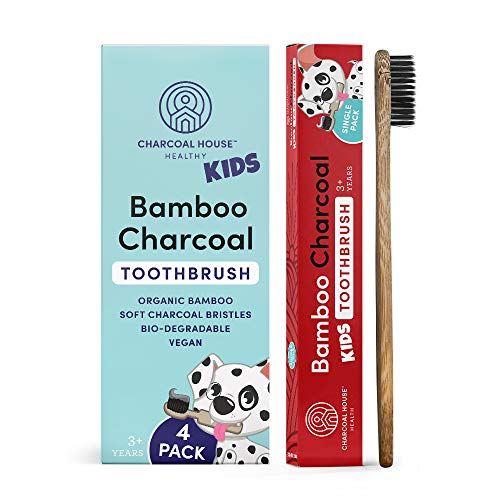Charcoal House Kids Bamboo Toothbrush Set - Organic, Vegan, Soft Bristles - 4-Pack