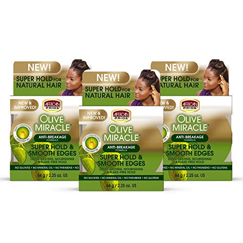 African Pride Hair Gel - Moisture-Sealing, Breakage-Reducing Olive & Coconut Oil - 3 Pack, 2.25oz
