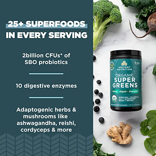 Ancient Nutrition Super Greens Powder - Boosts Digestive Health, Probiotics, 25 Servings, 7.5oz