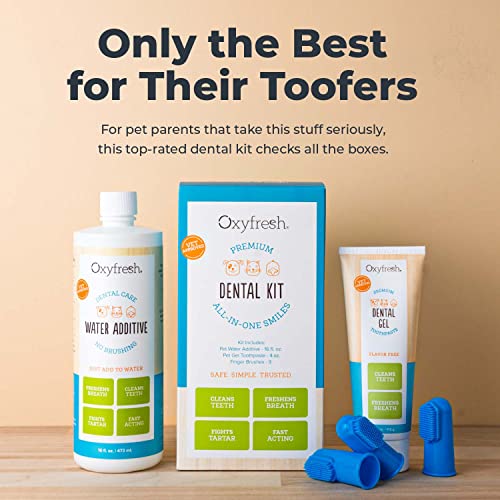 Oxyfresh Pet Dental Kit - Fresh Breath & Clean Teeth for Dogs & Cats - 1oz Toothpaste + 3oz Additive