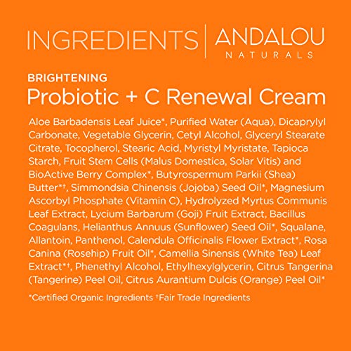 Andalou Naturals Probiotic + C Renewal Cream - Brightens & Balances Skin Health - 1.7oz