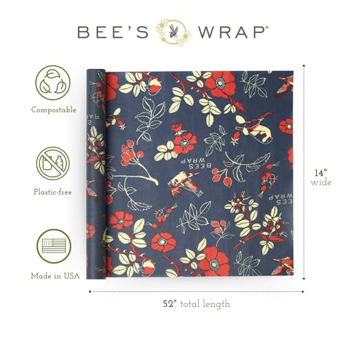 Bee's Wrap Reusable Food Wraps Bundle - All-Natural, Organic Cotton, Versatile Sizes - 3 Pack + Roll