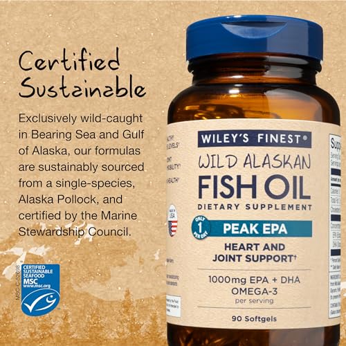 Wiley's Finest Omega-3 Fish Oil - 1000mg EPA & DHA for Joint & Heart Health - 90 Softgels